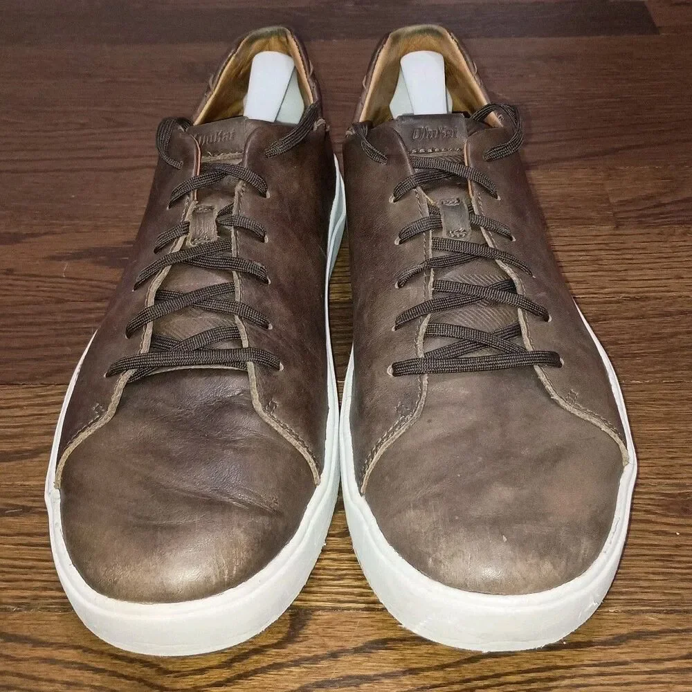 OluKai Lae'ahi Li 'ili Leather Sneakers Mens Size 12 Brown Casual Office